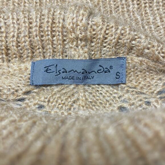 Elsamanda Diamond Knit Cowl Neck Sweater Mohair Blend Italy Mustard Ochre Small - Picture 3 of 9